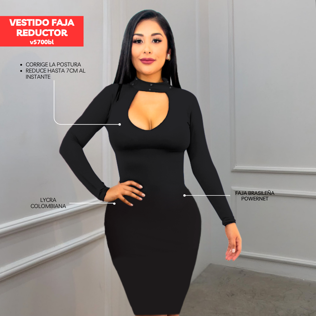 VESTIDO FAJA REDUCTOR COLOMBIANO - CASUAL V5700BL