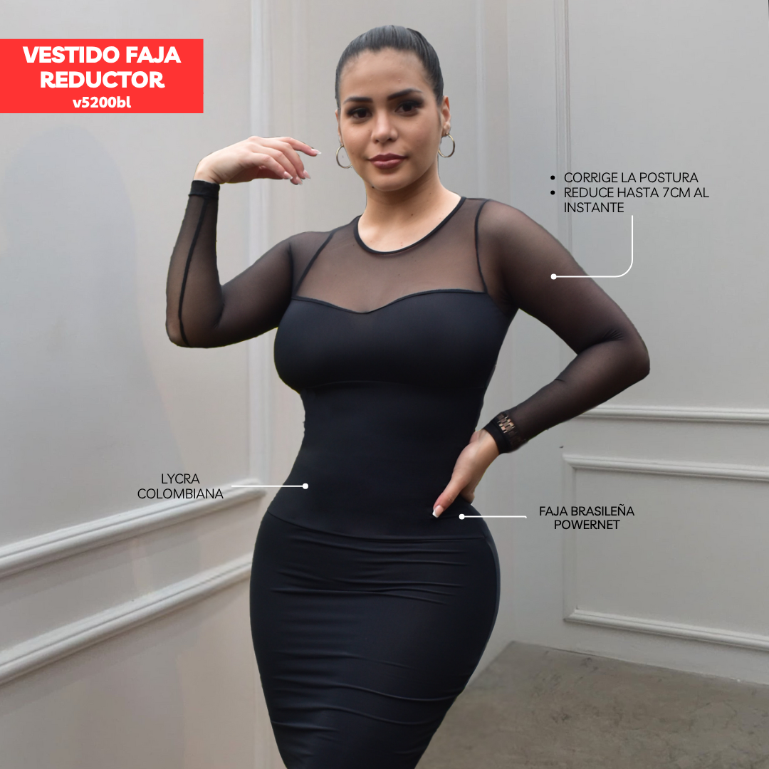 VESTIDO FAJA REDUCTOR COLOMBIANO - MODA V5200BL