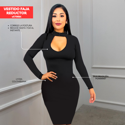 VESTIDO FAJA REDUCTOR COLOMBIANO - CASUAL V5700BL
