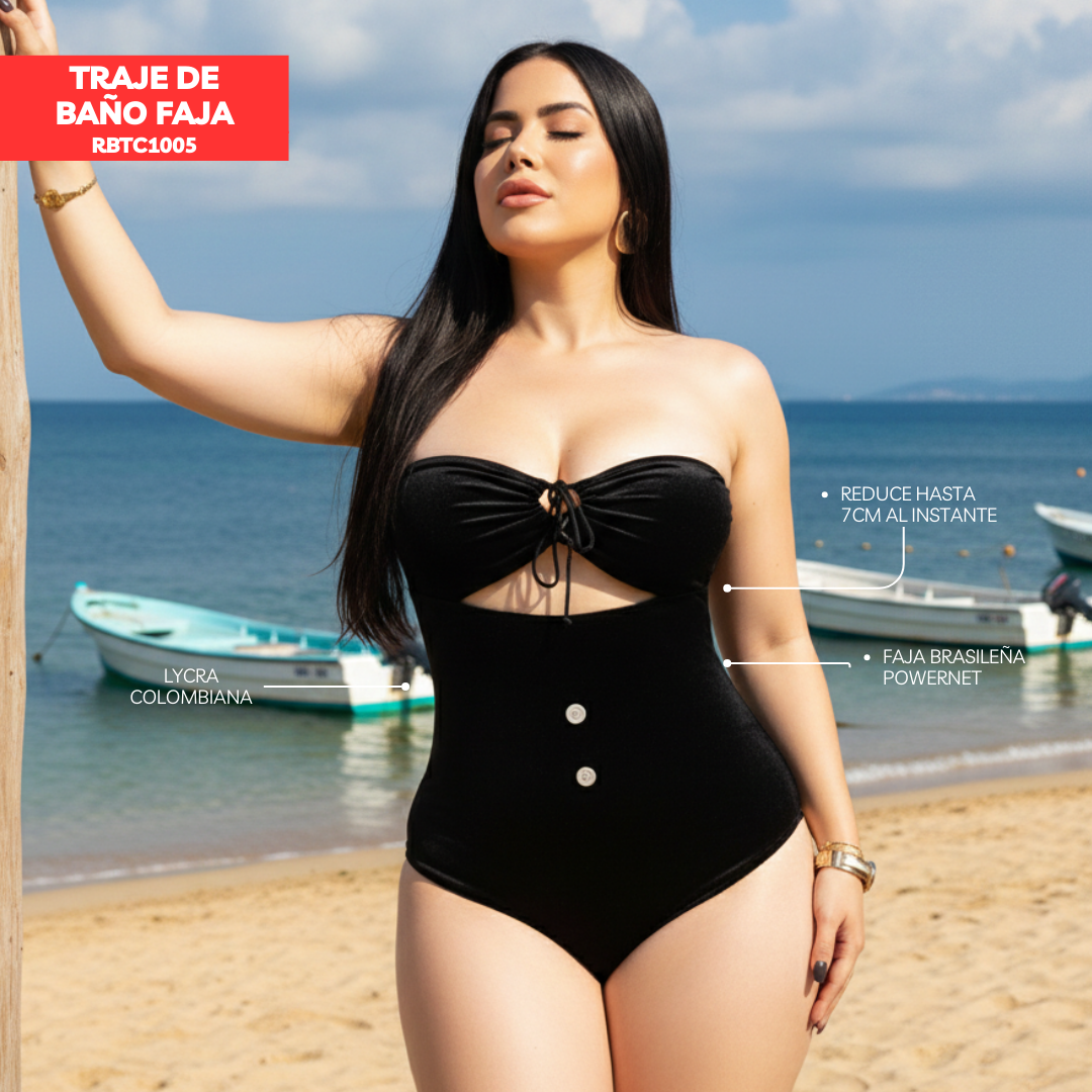 TRAJE DE BAÑO CON FAJA COLOMBIANA  CASUAL RBTC1005