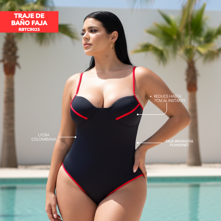 TRAJE DE BAÑO CON FAJA COLOMBIANA CASUAL RBTC9025