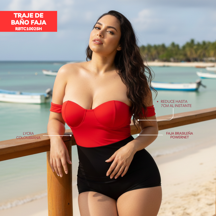TRAJE DE BAÑO CON FAJA COLOMBIANA 2 PIEZAS  CASUAL RBTC1002SH
